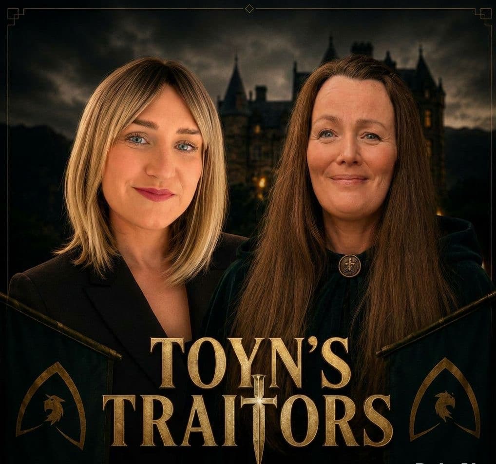 Traitors hosts Hannah and Gemma in front of Grinkle Park — Toyn's Traitors
